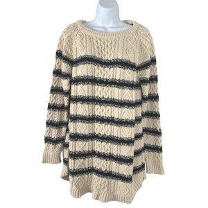 L.L. Bean Signature Cotton Fisherman Tunic Sweater XL Stripe Cotton Zip FS-1294